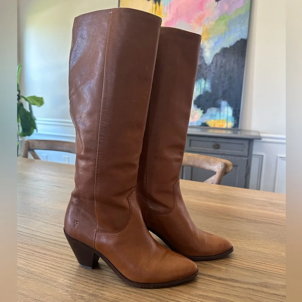 Frye Lila cognac Leather Knee-High Boots size 8.5 - Picture 3 of 7